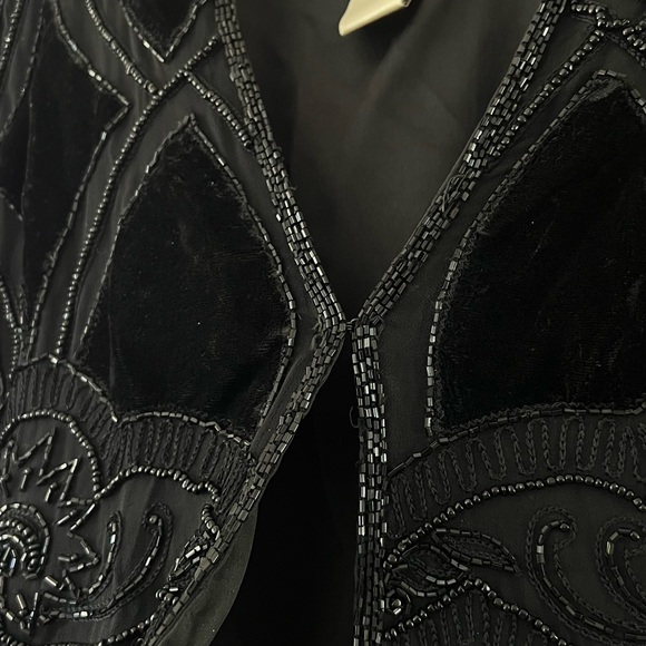 VINTAGE black tie black velvet silk cardigan size 8 - Picture 5 of 9